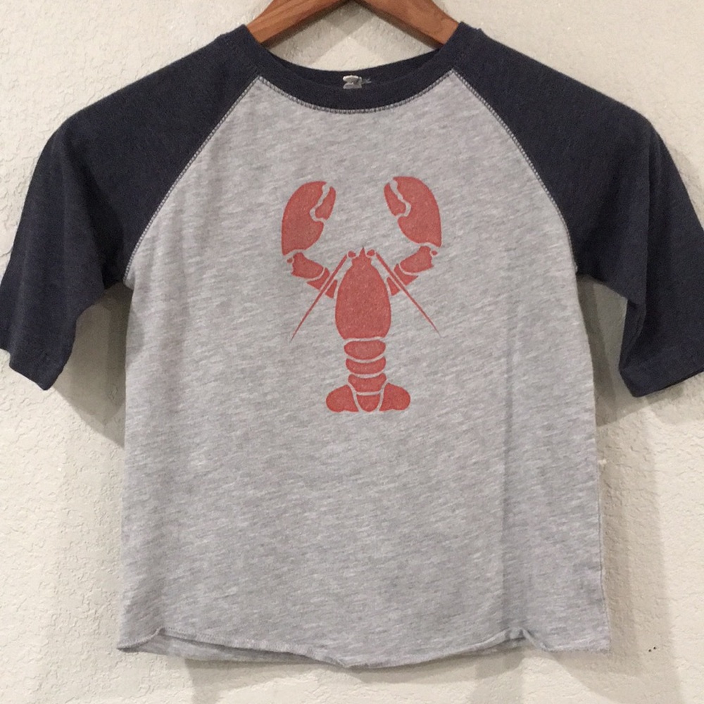 Rabbit Skins Boys Sz 5/6 Lobster Raglan Baseball Jersey Tee Shirt